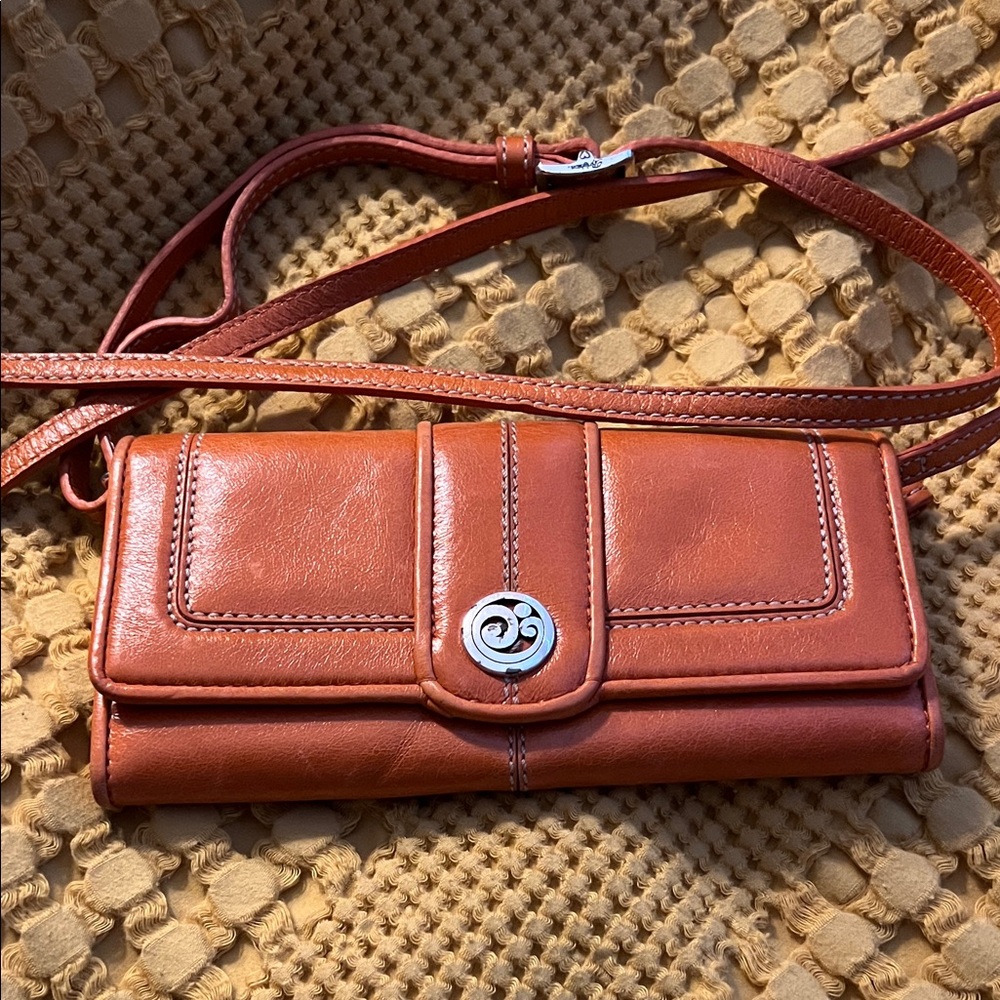 Brighton Orange Leather Crossbody Wallet